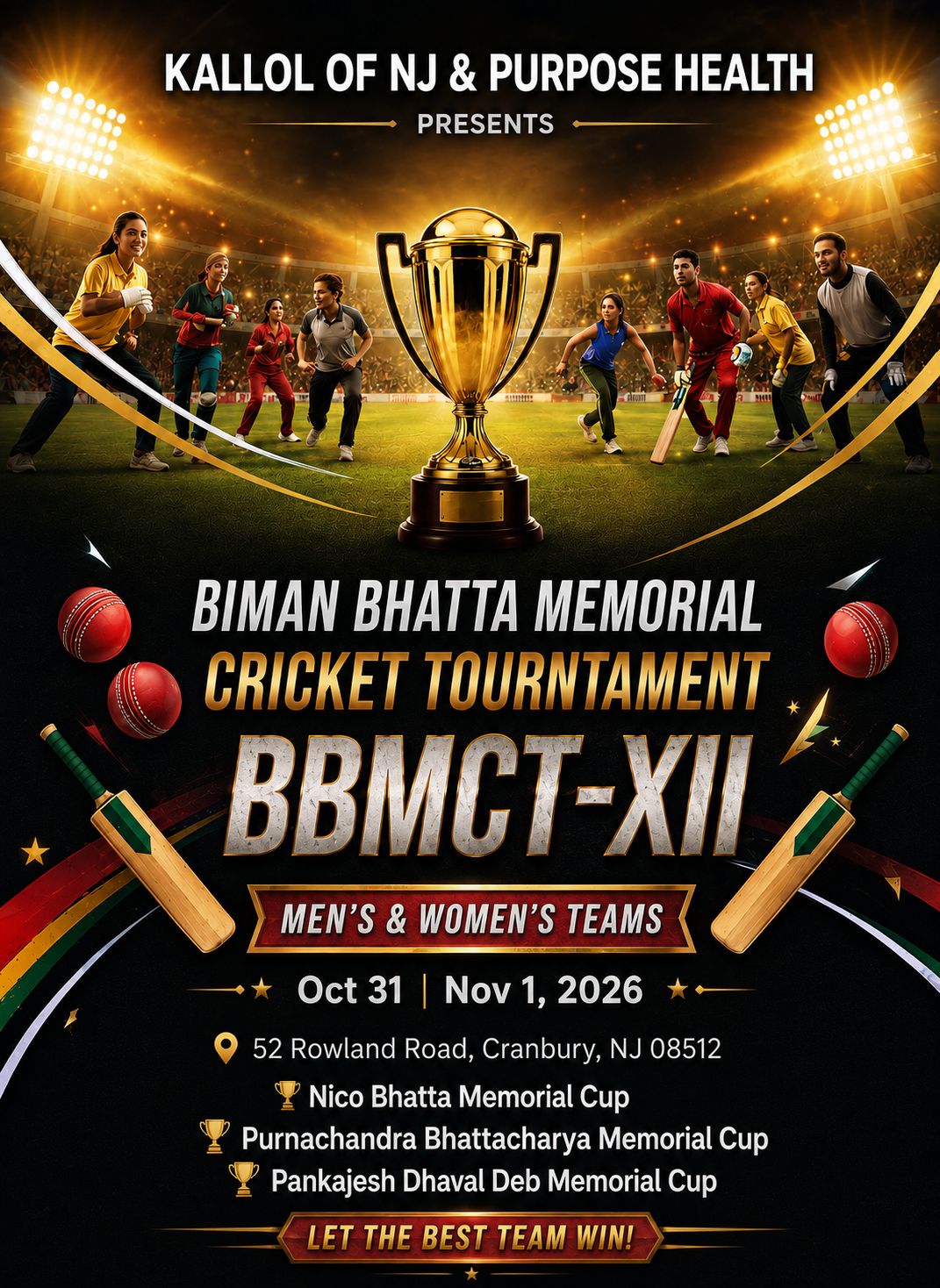 BBMCT XII 2026 Biman Bhatta Memorial Cricket Tournament flyer