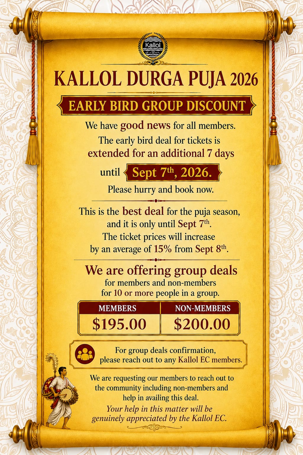 Kallol Durga Puja 2026 promotion flyer